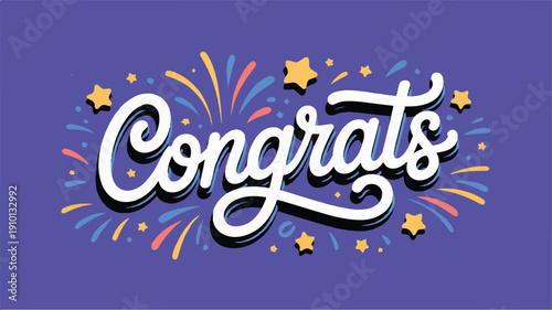 Congratulations lettering with fireworks and stars illustration