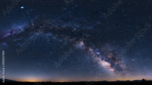 Ultra wide panoramic timelapse of a clear night sky filled with thousands of bright stars