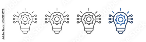 
Outline icon set technological advancement with light bulb, gear and artificial nerve designs
