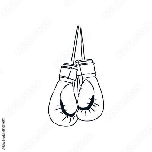 Hand drawn hanging boxing gloves icon doodle sketch vector illustration