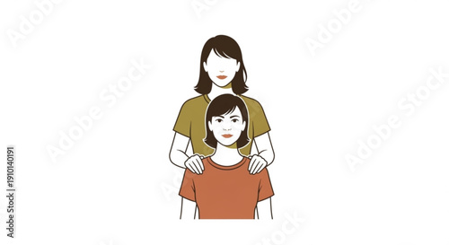 Woman giving shoulder massage to young girl relaxation and care healthy lifestyle wellness calmness serenity two people cartoon style white background