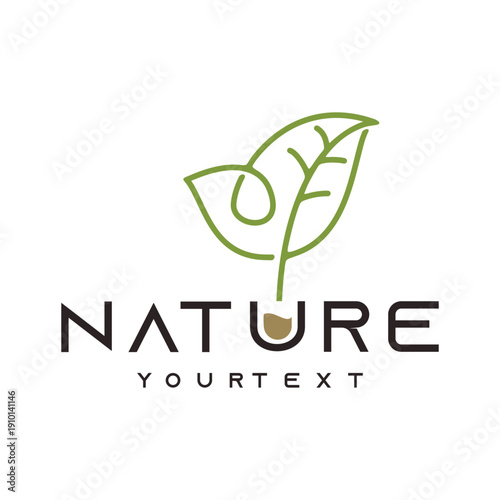 Leaf logo in simple line shape for beauty and health brand