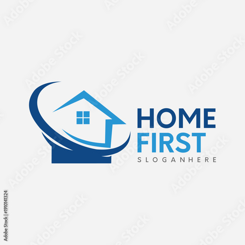 First Home Logo property real estate house template design for brand or company 