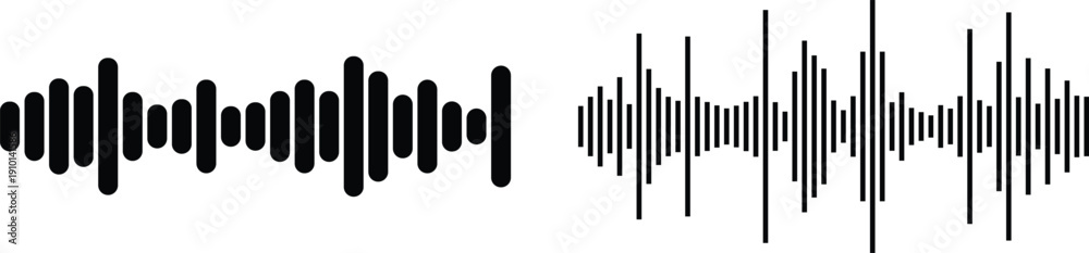 Obraz premium Radio Waves Icon set Collection Group Featuring Signal Sound Frequency Vibration Broadcast Communication Technology Symbols for Digital Media Network Interface Design Analog Digital Audio.