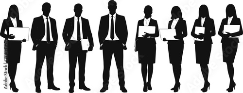 Business professionals silhouettes, corporate teamwork, leadership communication, office collaboration, negotiation success, workplace diversity, professional attire illustration