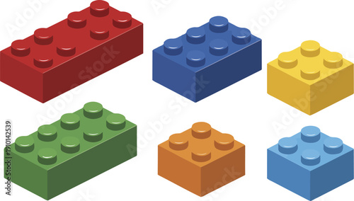 Colorful Plastic Construction Toy Bricks – Isometric View Set