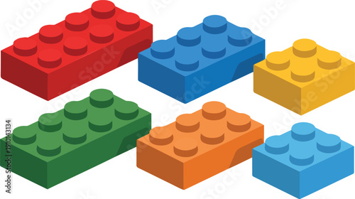 Colorful Plastic Construction Toy Bricks – Isometric View Set
