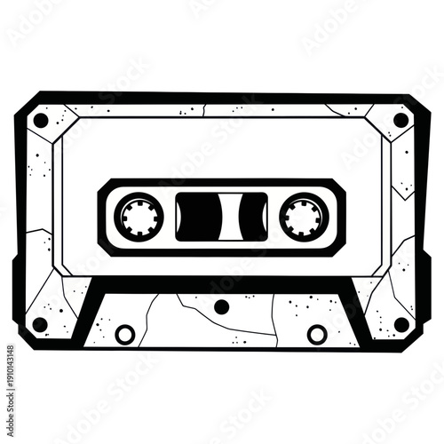 Retro Cassette Tape with Cracked Texture, Vintage Audio Recording Media