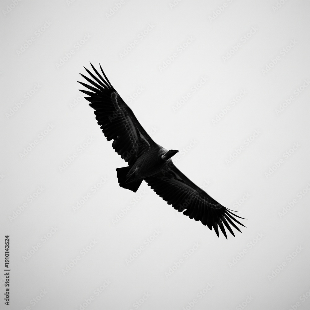 Obraz premium A majestic bald eagle and a wild vulture soar through the blue sky, wings spread in powerful flight as these raptors hunt for prey amidst the natural wildlife