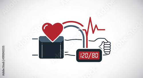 Healthy heart rate and blood pressure reading on a modern digital monitor with thumbs up