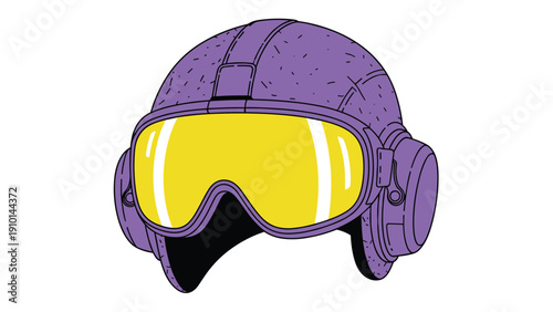 Vintage style purple pilot helmet with soft texture and large yellow goggles provides a protective accessory for classic aviation fans.