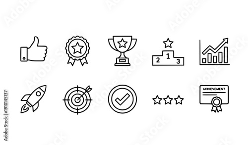 Editable Stroke Success and Victory Outline Icon Set Pixel Perfect Vector