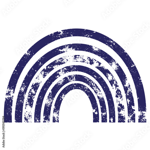 Grunge texture Blue distressed rainbow symbol with white spots on white background  a weathered arc shape Vintage Style