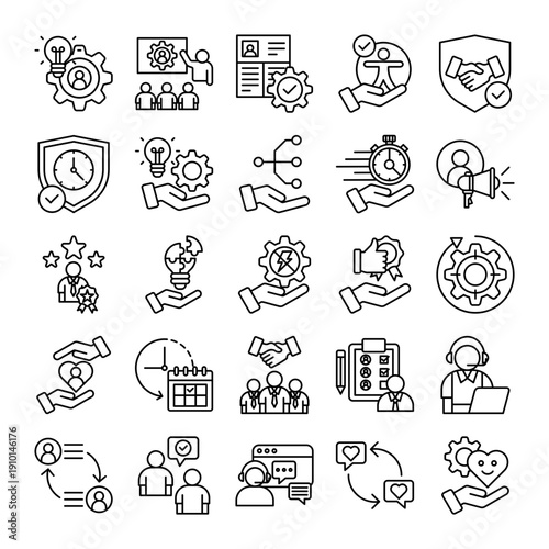 Enhanced Customer Support Line Icon Set – 25 Outline Service & Helpdesk Icons