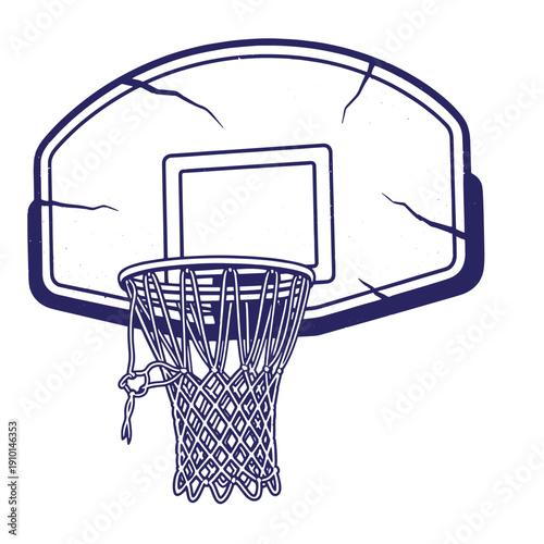 Grunge texture Cracked basketball hoop with net and backboard in distressed condition  sports equipment Vintage Style