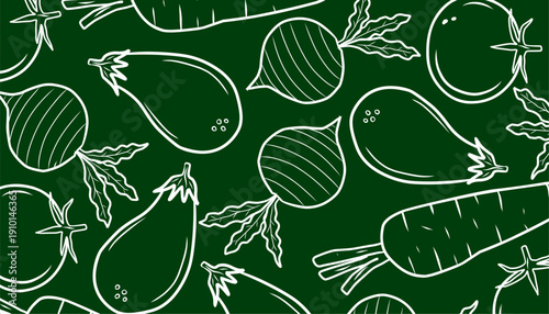 Vegetable Seamless Pattern. Carrot pattern. Tomato pattern. Eggplant seamless patternHand Drawn Outline Vector Background for Packaging