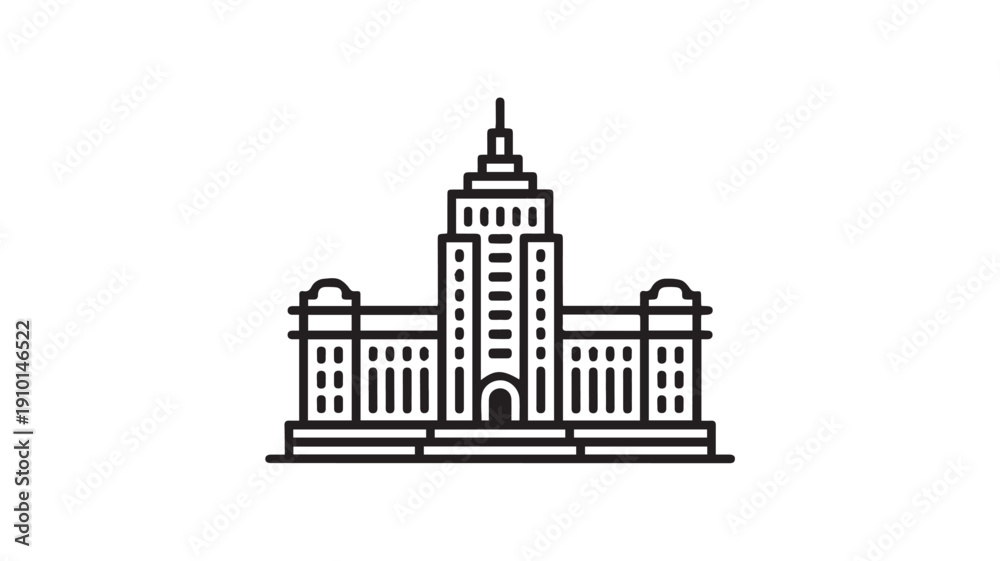 Obraz premium Government Building Icon in Simple Line Art Style with Black Color on White Background for Web Design