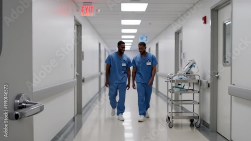 Hospital corridor with medical staff