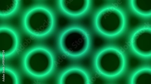 Glowing green neon circles pattern background.