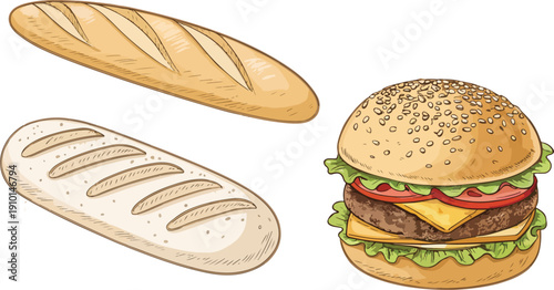 Freshly baked loaf of bread, healthy and delicious whole grain food illustration