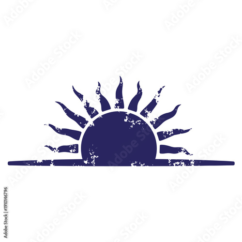 Grunge texture Distressed blue sun rising over horizon graphic design element for creative projects Vintage Style
