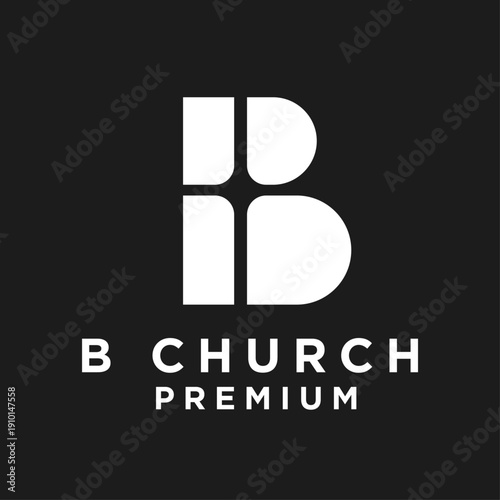 Modern B Church Logo Design with Abstract Letter B and Christian Cross Symbol