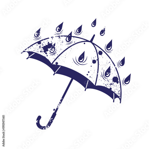 Grunge texture Grungy illustration of an umbrella with rain drops on a white background Vintage Style