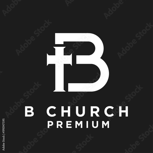 Modern Letter B and Cross Church Logo Design on Black Background