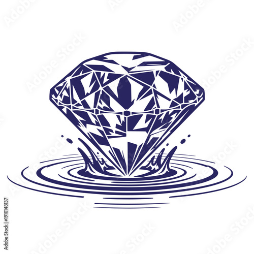 Grunge texture Large diamond gemstone splashing into water creating ripples and droplets around it Vintage Style