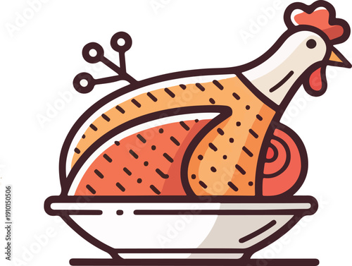 Indian Tandoori Chicken Vector Icon, Spicy Grilled Meat