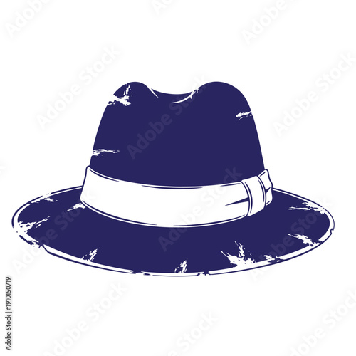 Grunge texture Vintage wide brimmed hat with white band and distressed texture on white background  fashion accessory Vintage Style