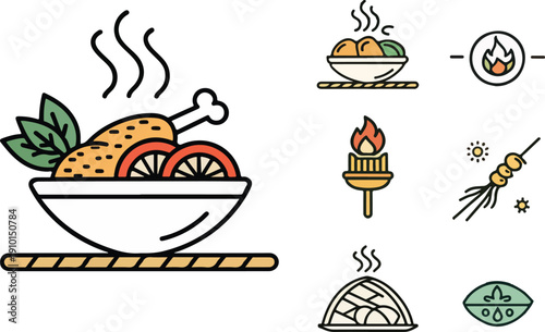 Flavorful Chicken Tikka Vector Design, Indian Spicy Meal