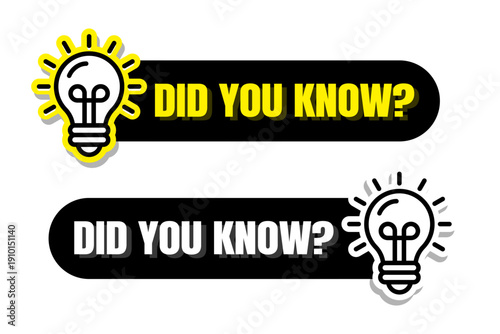 Did you know box frame big set. Did you know text in speech bubble blank template with message and question. Box frame with bulb icons, badge, sticker, label, flat vector, isolated illustration.