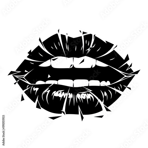 Abstract Black Lips Silhouette with Shattered Effect