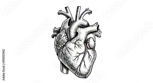Anatomical Heart Sketch - Human Organ, Cardiology, Medical Illustration
