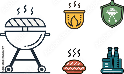 Grill icon with heat lines, vector design for hot food and grilling services