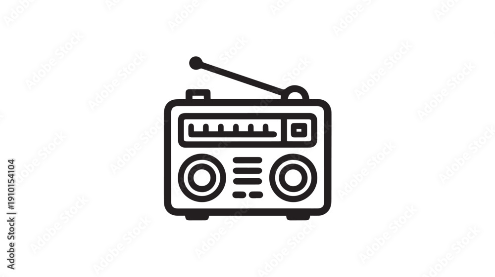 Fototapeta premium Retro Radio Icon in Simple Line Art with Black Color on White Background for Music Apps