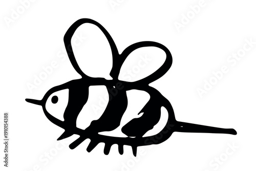 Hand drawn happy funny cute honey bee clipart Adorable flying striped insect friendly kawaii bumble bee For kids print, web, design, decor, logo