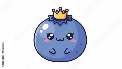 A blue cartoon fruit character wearing a golden crown on a white background with a cute expression.