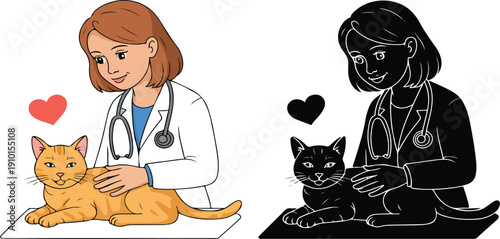 Veterinarian Caring for a Cat – Daytime Veterinary Clinic Scene