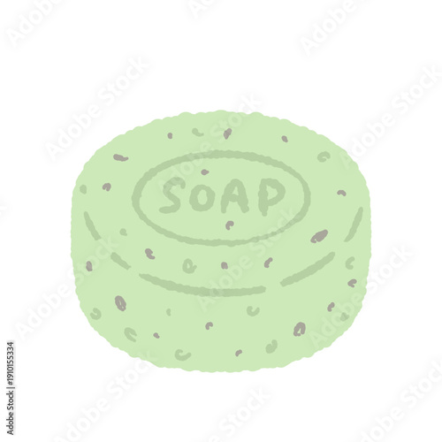 Round Green Herb Soap with Foam Bubbles