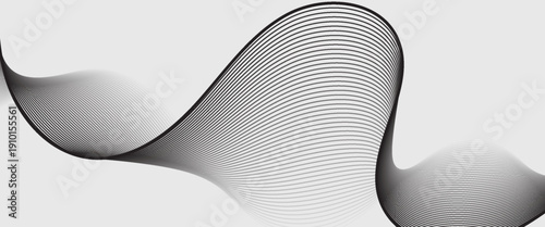 A sleek vector background featuring elegant, flowing black parallel lines on a soft light grey backdrop. Abstract vector background with black wavy lines.