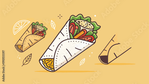 Shawarma vector illustration set for fast food advertising and restaurant design