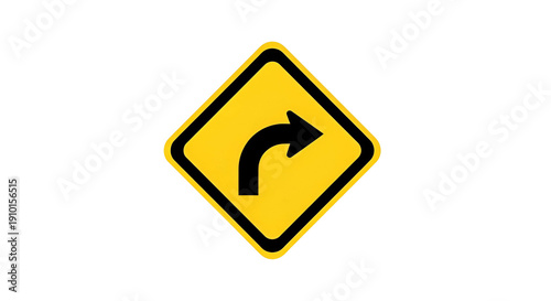 Road sign Diamond-shaped, yellow, black arrow indicating a right turn