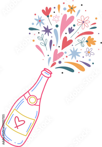 Whimsical Champagne Pop Doodle Illustration