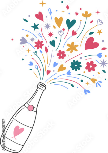 Whimsical Champagne Pop Doodle Illustration