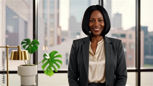 Confident mature businesswoman smiling at office desk