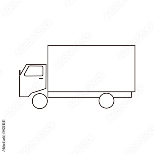 物流や運送のイメージに使える横向きのトラックのシンプルな線画イラスト