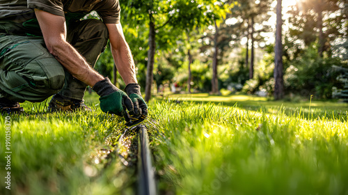Yard Work: Man Installing Underground Irrigation System