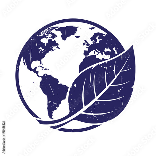 Grunge texture Vintage globe with leaf eco friendly symbol for conservation and sustainability  ecofriendly earth with green leaf Vintage Style